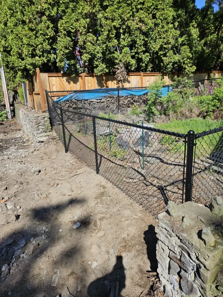Black chain link garden fence