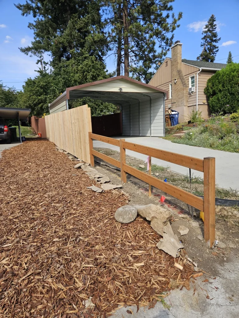 Wood gate & open rail fence — 2