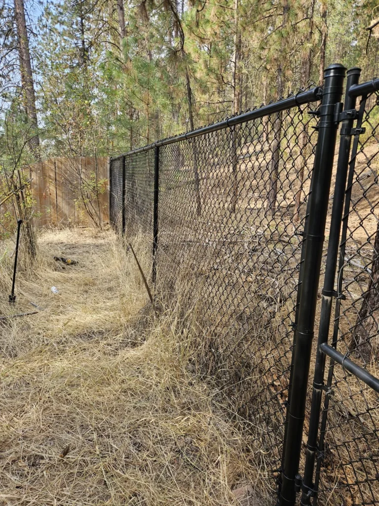 Black chain link on wooded terrain